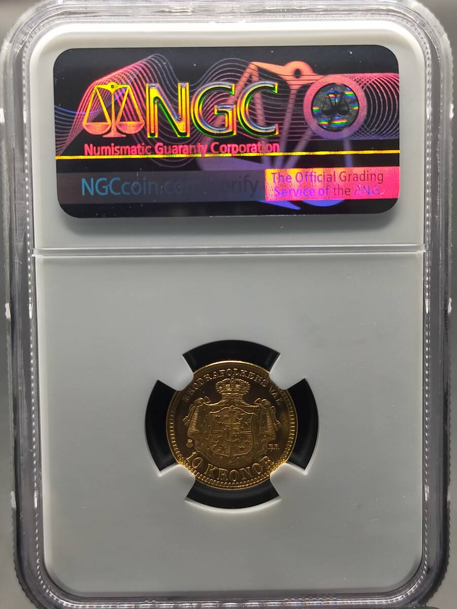 【高鑑定】1901 EB スウェーデン 投資10クローネ 金貨 NGC MS66 ゴールド 資産 PCGS 北欧 アンティークコイン モダン ノルウェー ナチス_画像10