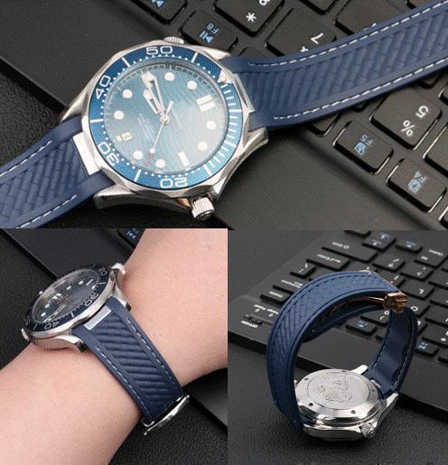 腕時計 ラバーベルト ブルー 20mm シーマスター アクアテラ 互換 オメガ用 交換 Dバックル _画像3