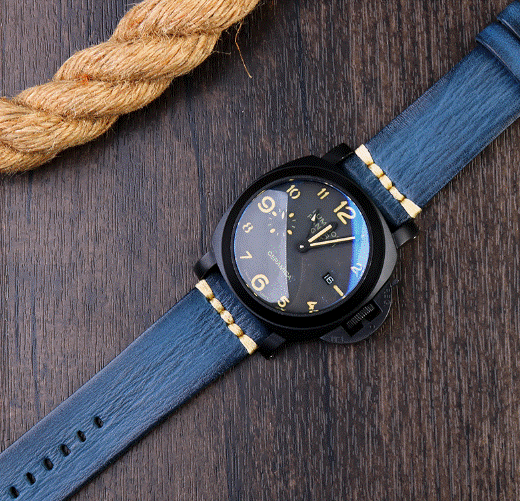 腕時計 レザーベルト 22mm ブルー パネライ ルミノール 互換 本革 バンドの画像4