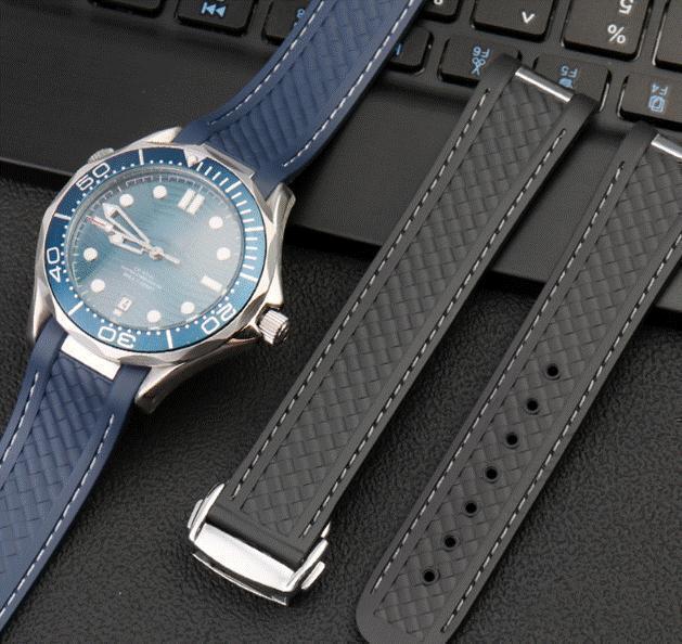 腕時計 ラバーベルト ブルー 20mm シーマスター アクアテラ 互換 オメガ用 交換 Dバックル _画像2