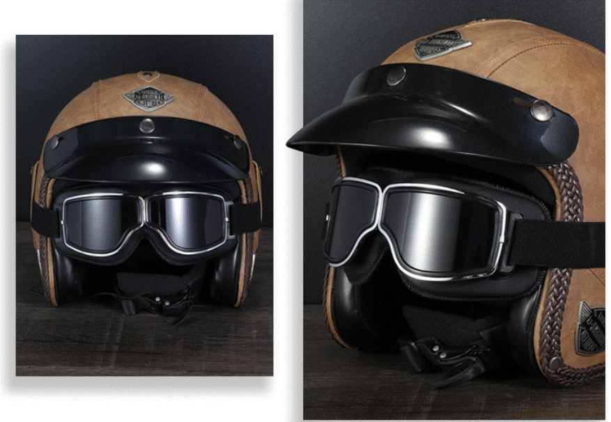 ゴーグル レトロ バイク ヘルメット対応 スモーク ヴィンテージ クラシック 防風 UVカットの画像3