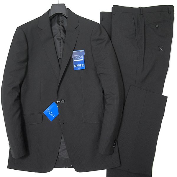 新品 パッゾコレクション 春夏 ウール ストライプ 2パンツ スーツ A10 (5L) 黒 【J53026】 メンズ ウォッシャブル トロピカル ノータック_画像1