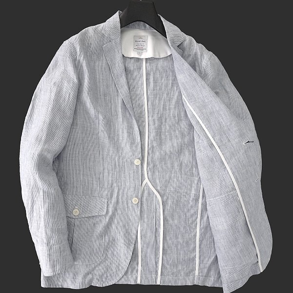  new goods 2 ten thousand kent ave new linen summer jacket L white blue [J48856] Kent Ave. flax 100% spring summer . summer blouson blaser stripe 