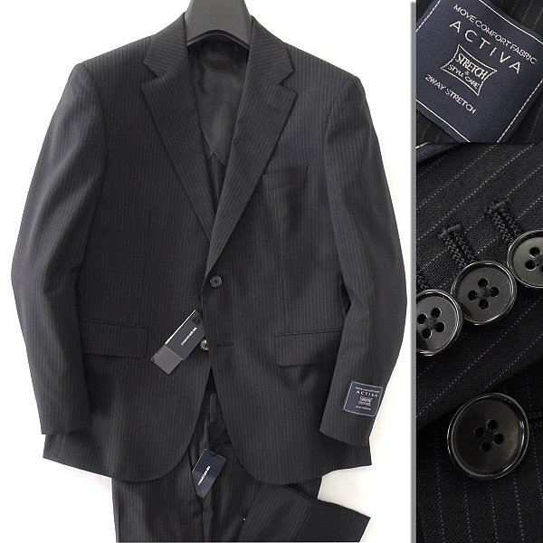  new goods suit Company spring summer stretch wool stripe suit AB5 ( a little wide width M) black [J56840] 170-4D men's single no- tuck 