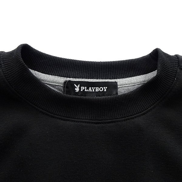  новый товар Play Boy обратная сторона шерсть вышивка тренировочный M чёрный [33054_99] PLAYBOY мужской вырез лодочкой футболка тренировочные брюки тянуть over 