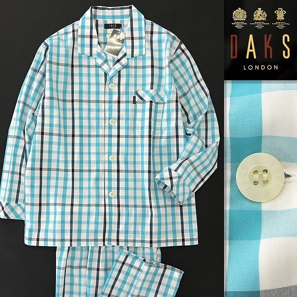  new goods Dux made in Japan spring summer cotton check pattern setup pyjamas L blue green black white [J46358] men's DAKS LONDON shirt pants 