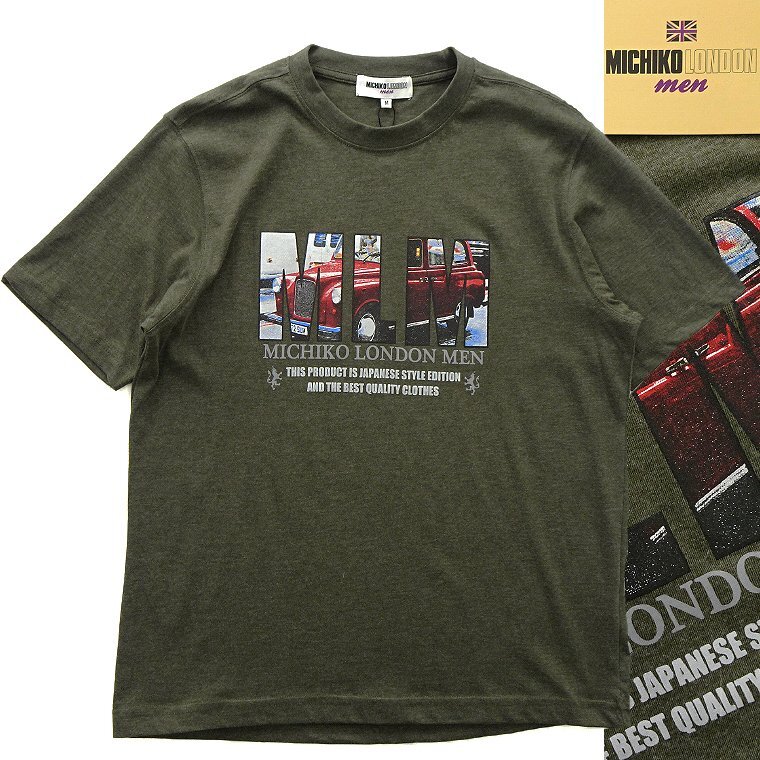 新品 ミチコロンドン 春夏 クラシックカー プリント Tシャツ M カーキ【ML9M-T036_DGE】 MICHIKO LONDON 半袖 コットン カットソー メンズ_画像1