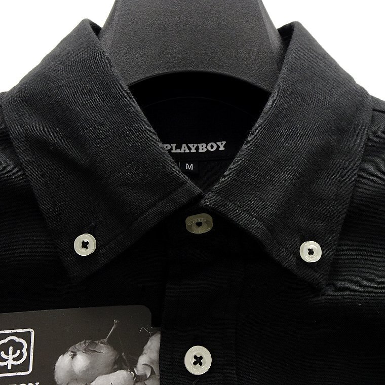 新品 プレイボーイ 24年春夏 オックスフォード シャツ L 黒 【1023_99】 PLAYBOY メンズ 長袖 ボタンダウン コットン オックス バニー_画像3