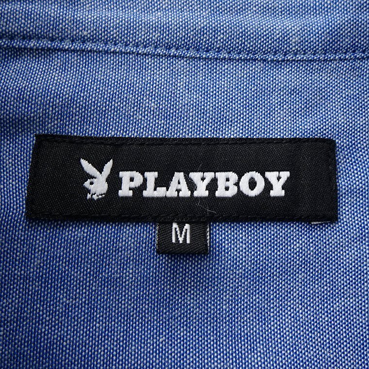 新品 プレイボーイ 24年春夏 バンドカラー シャツ L 青 【1024_78】 PLAYBOY メンズ 長袖 コットン オックス バニー スタンドカラー_画像10