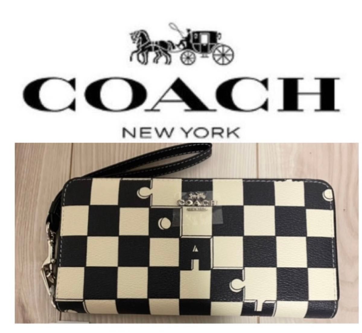 coach C622 長財布　チェッカーボードプリント　ブラック