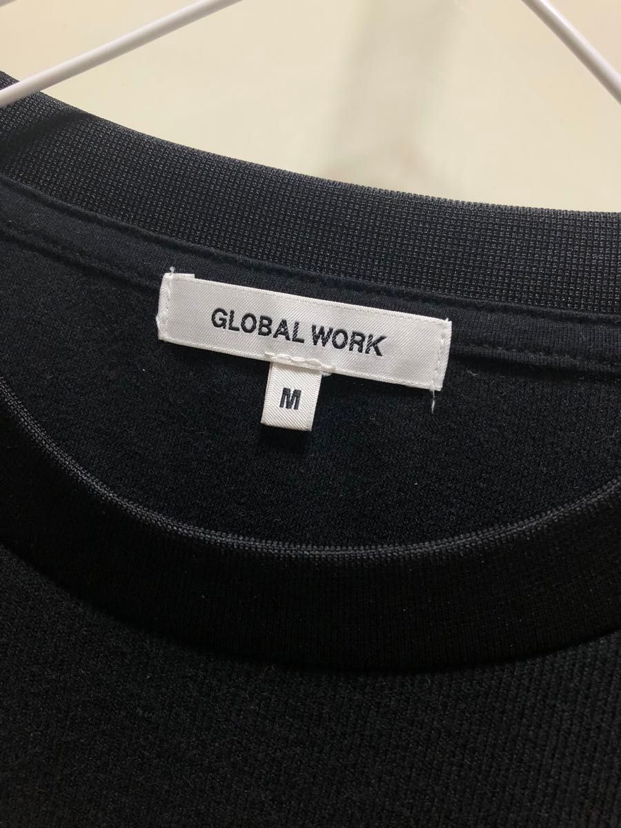 グローバルワーク　半袖　ライン　Tシャツ　カットソー　M ブラック　黒　メンズ　GLOBAL WORK 