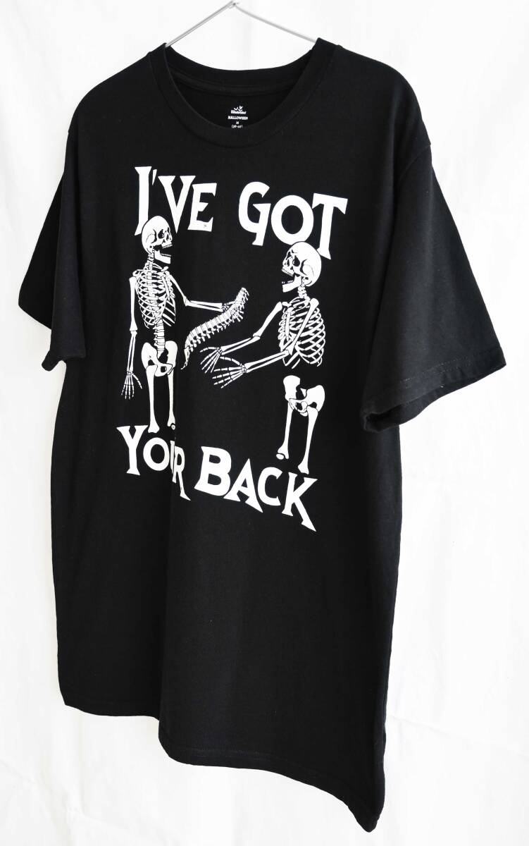 即決【90'sヴィンテージ/celebrate! : HALLOWEEN】I'VE GOT YOUR BACK/ 2スカル Tシャツ/M/ブラック/ハロウィン/アメリカ買付(nk-244-3-2)_画像3