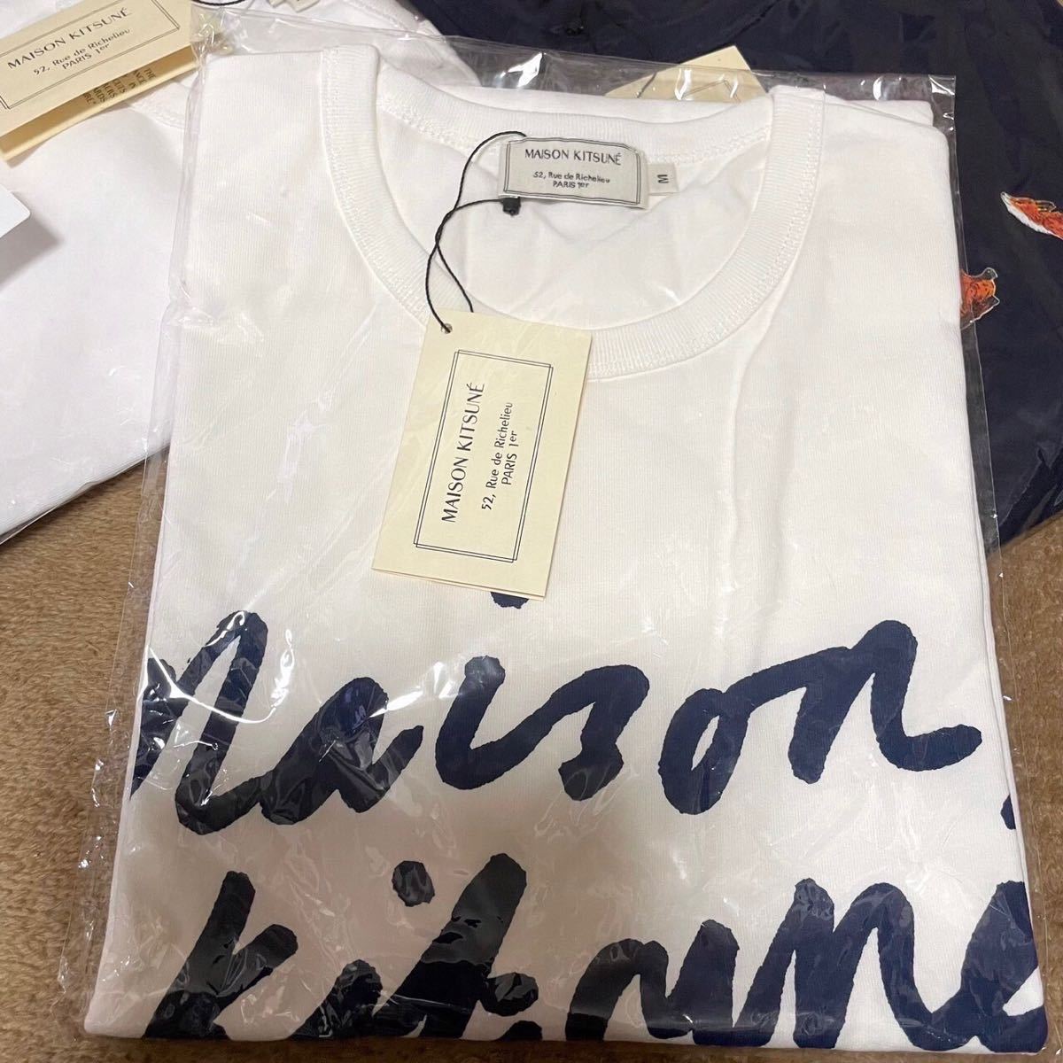 ★メゾンキツネ Maison Kitsune Mサイズ 半袖 Tシャツ ロゴ 男女兼用 ホワイト