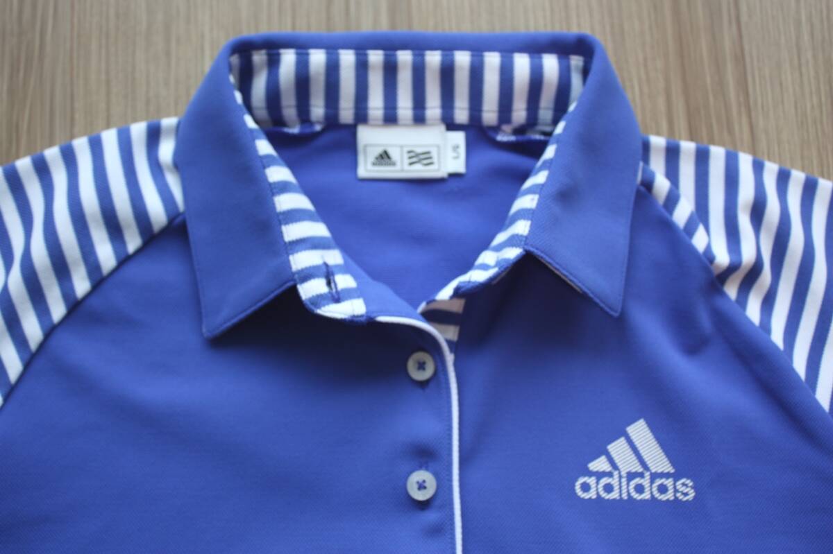 ★美品 アディダス adidas ゴルフ 半袖ポロシャツ 吸汗速乾 レディス 左胸元ロゴマーク入り ブルー♪_画像2