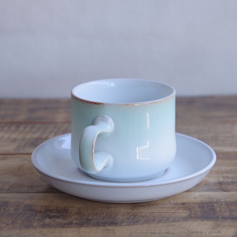 【難あり】デンビー コーヒーカップ ソーサー ドーヴィル 白 グリーン グラデーション DENBY Deauville シンプルモダン ヴィンテージ 食器_画像2