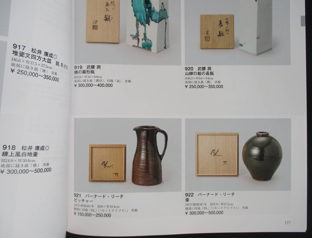 競売目録/ 新作工芸・茶道具 990点の売買データ ●濱田庄司 大鉢(黒釉錆流描 / 白釉黒流描)など 54点、バーナード・リーチ 4点掲載ほか_画像9