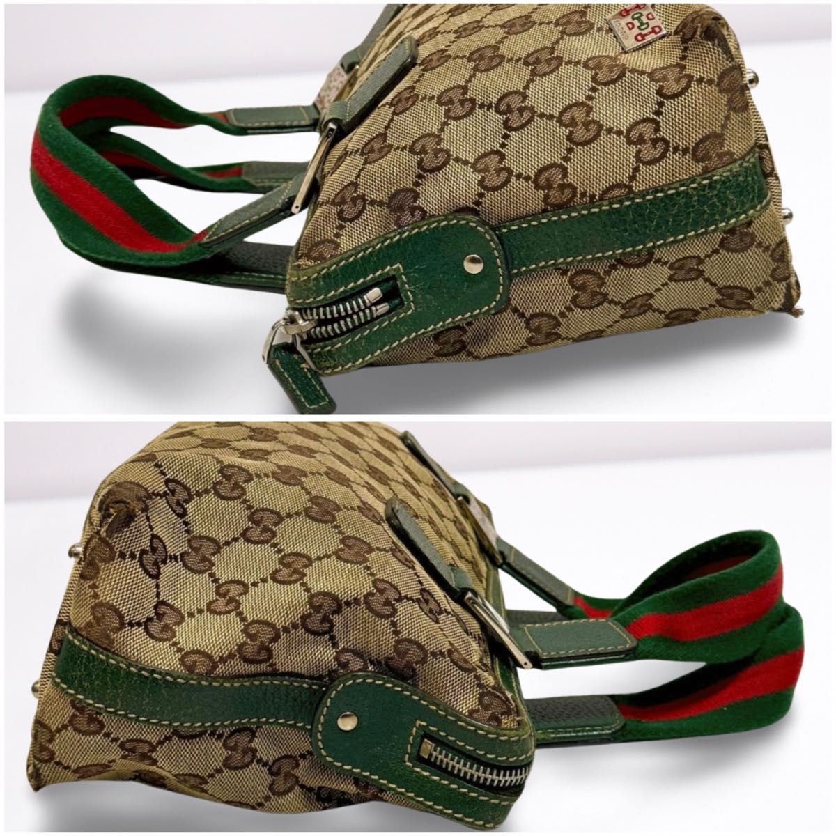 GUCCI グッチ GGキャンバス ハンドバッグ トートバッグ ボストン シェリーライン ホースビット ブラウン キャンバス 