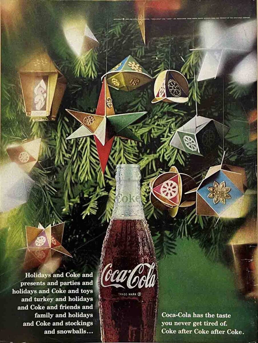 1967年Coca Colaクリスマスツリー/ヴィンテージ雑誌広告オリジナル・ポスター_画像1