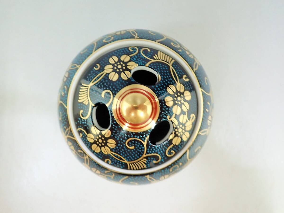  Kutani .. blue bead gold paint Tang . censer also box unused new goods / tea utensils . tool ornament AZ57-8