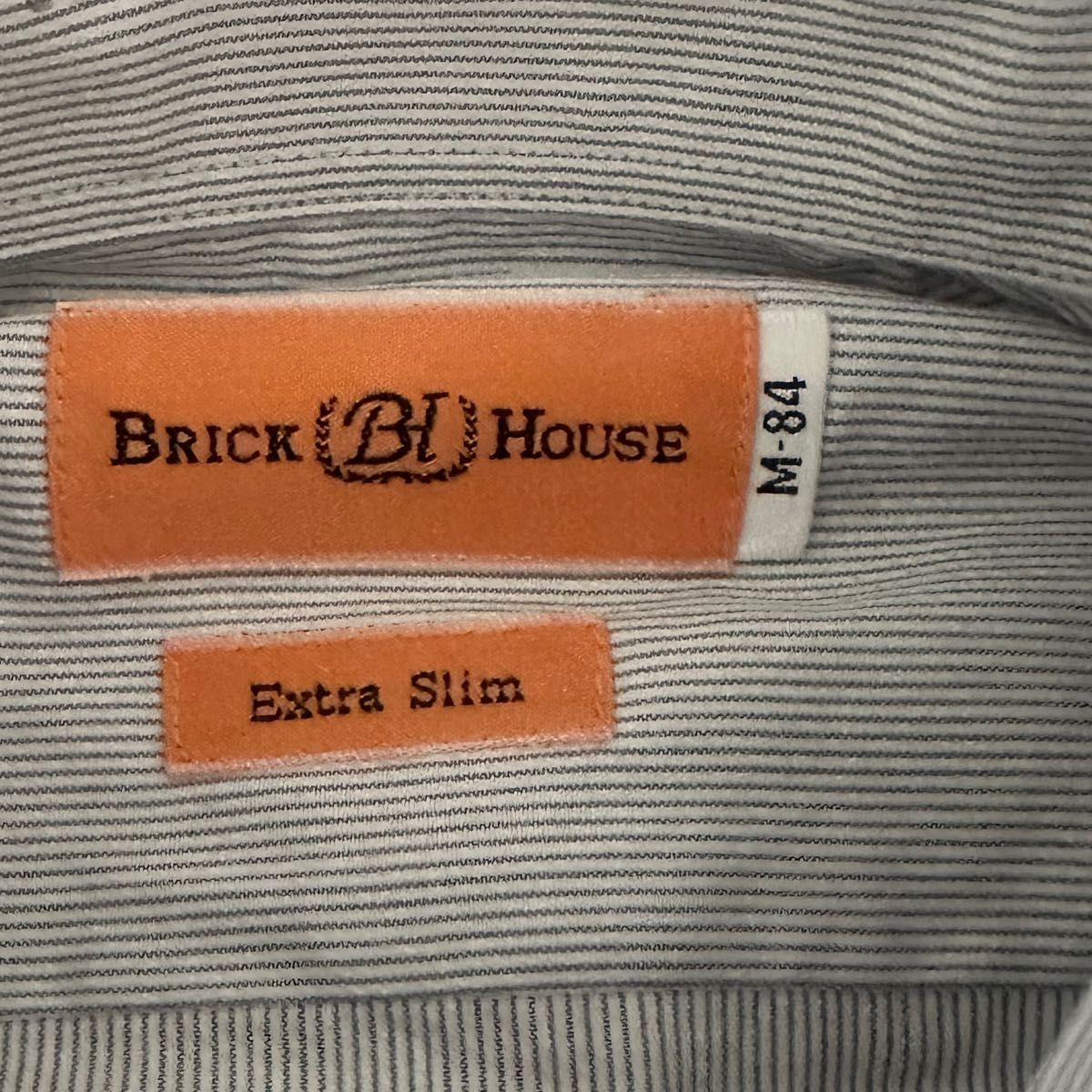 BRICK HOUSE メンズボタンダウン長袖ストライプシャツ USED M ライトグレー系