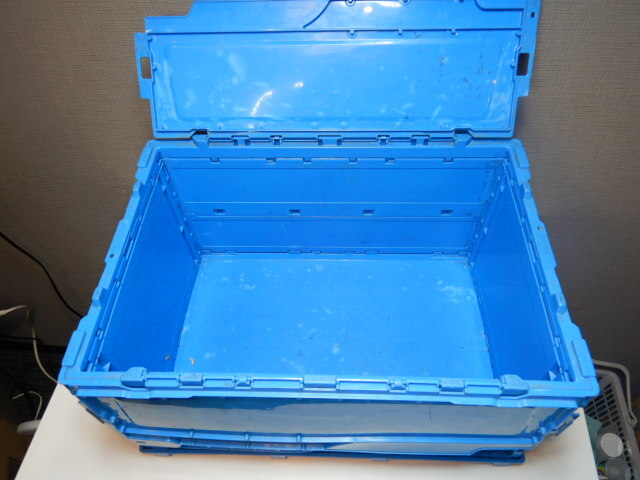 +m65⑥ sun ko- cover attaching folding container 5 piece set capacity 40L Orrico n/ pra navy blue cover lock attaching / loading piling possibility storage / one-side attaching / warehouse 
