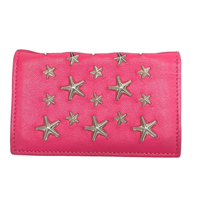 JIMMY CHOO ジミーチュウ スタースタッズ 名刺入れ カードケース レザー ピンク 【中古】 K2312K136_画像1