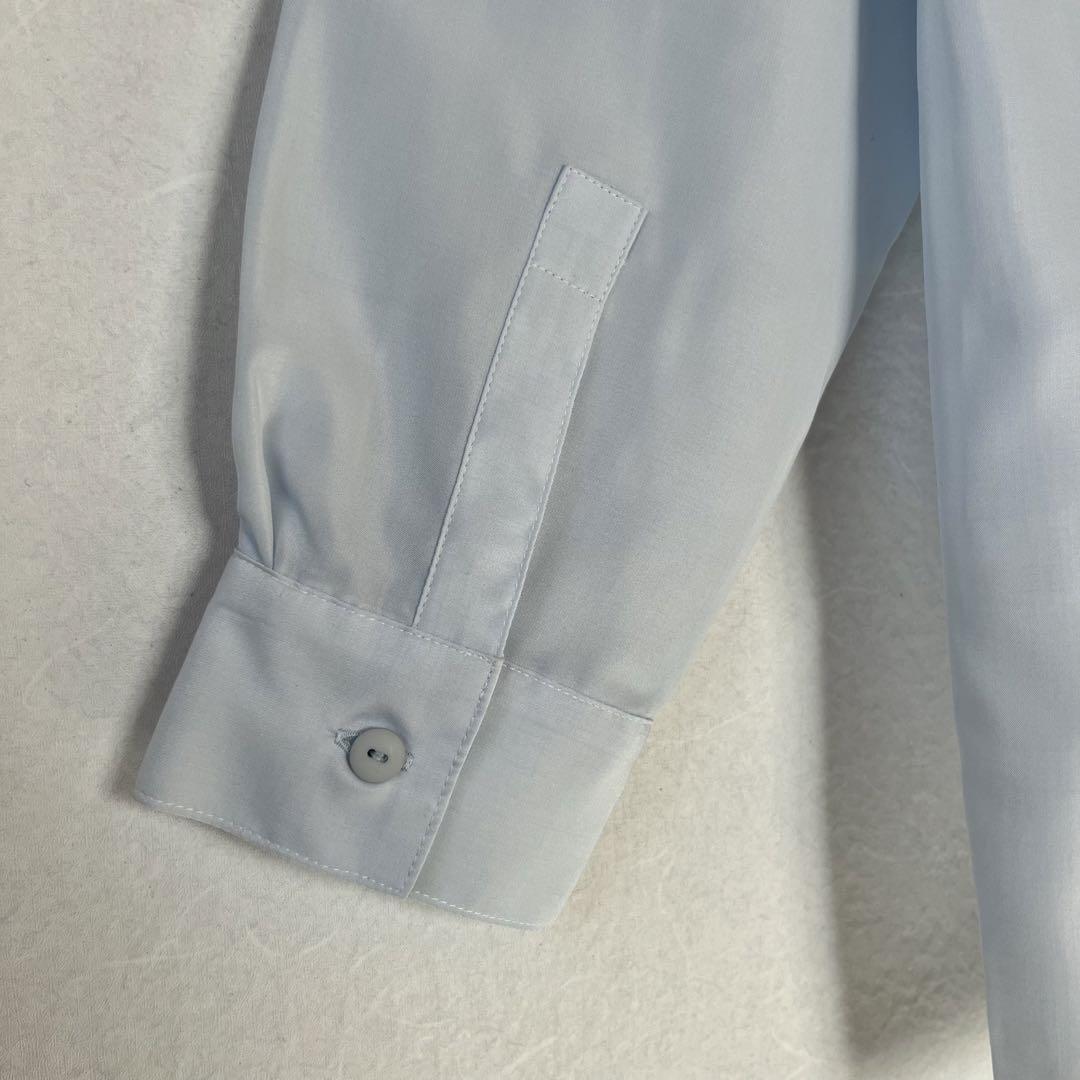 古着 日本製 アニマルボタンシャツ 金ボタン 無地 水色 レトロ L 淡色 レア 長袖 ライトブルー 大人かわいい_画像9