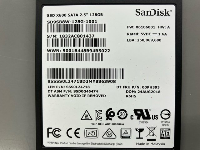SAMSUNG/SanDisk 2.5\' 128GB 7mm SSD 2 piece SET format settled 97948