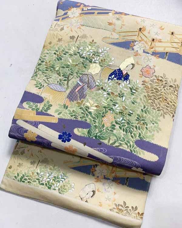 * кимоно ... античный кимоно obi * maru obi чай . женщина ... вода документ sama Sakura вышивка натуральный шелк старый ткань старый . времена .