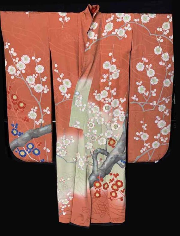 * кимоно ... античный кимоно obi * кимоно с длинными рукавами ветка слива map вышивка натуральный шелк день совершеннолетия свадьба бракосочетание Taisho роман земля . старый ткань старый .