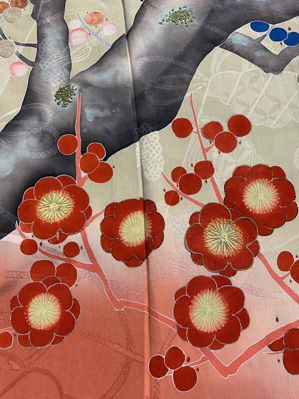 * кимоно ... античный кимоно obi * кимоно с длинными рукавами ветка слива map вышивка натуральный шелк день совершеннолетия свадьба бракосочетание Taisho роман земля . старый ткань старый .