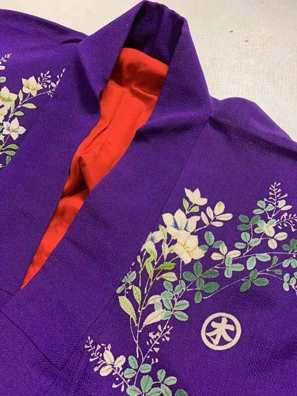 * кимоно ... античный кимоно obi *.. крепдешин выходной костюм кимоно с длинными рукавами Meiji Taisho фиолетовый натуральный шелк Taisho роман старый ткань старый .