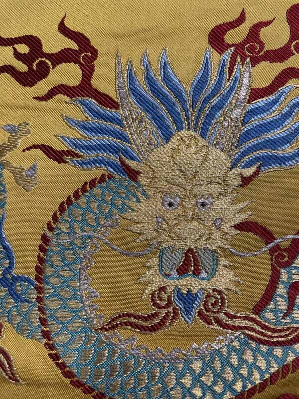 * кимоно ... античный * двойной пояс obi желтый дракон документ sama . дракон Kiyoshi утро золотой .... поверхность пакет оборудование пачка храм . времена . ткань старый ткань старый . China .