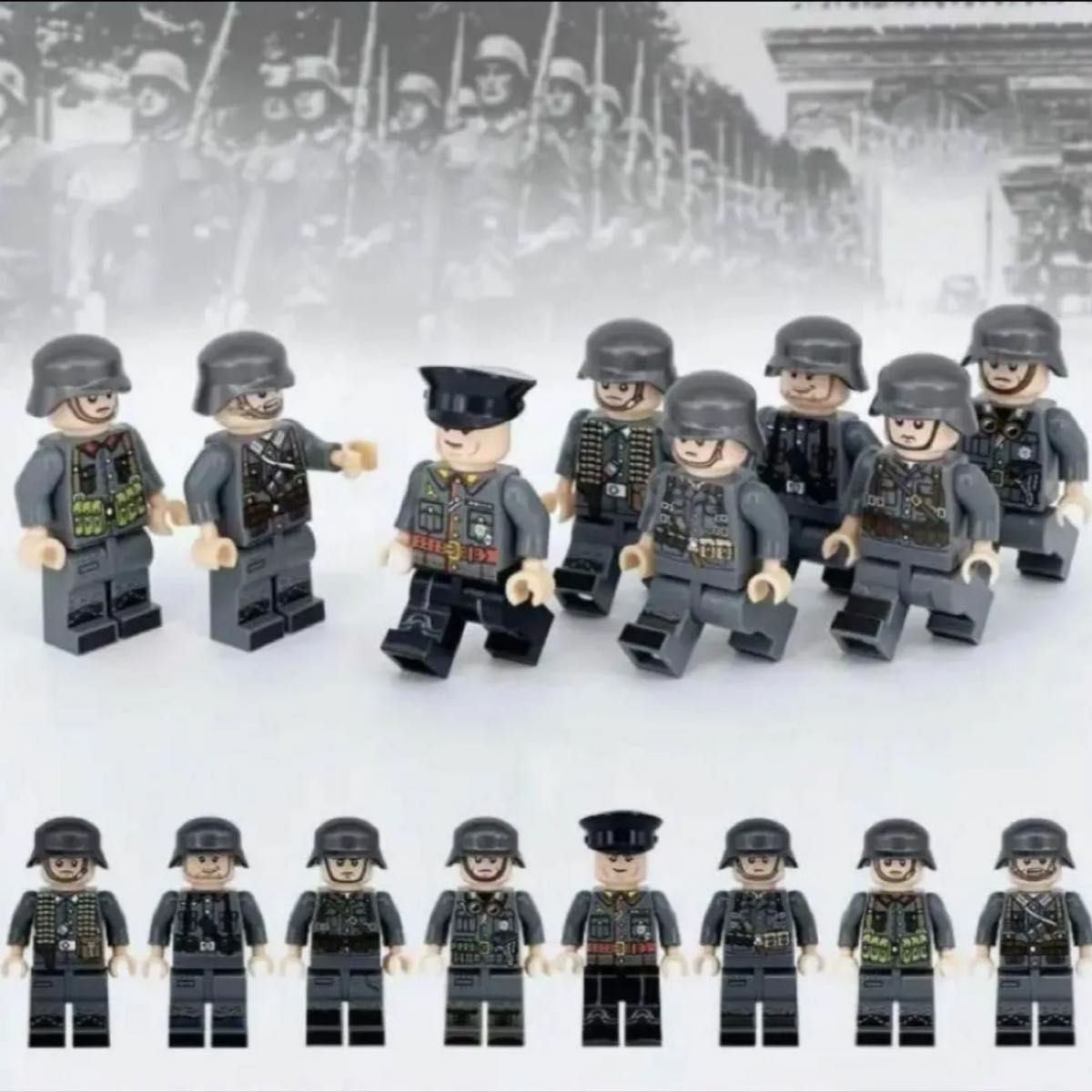 【レゴ互換】ミニフィグ WW2ドイツ軍兵士人形フィギュアAセット8体