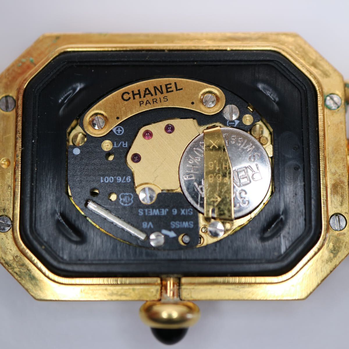 25) CHANEL Chanel Premiere PARIS PLAQUE OR G 20 M quartz wristwatch lady's black face cut glass Junk 