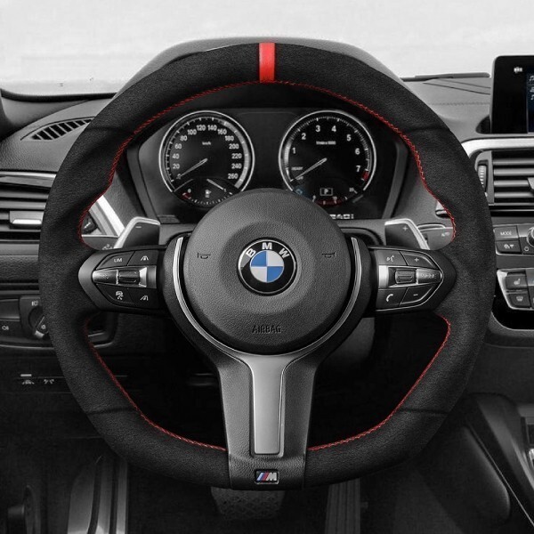BMW 4シリーズ F32/F33/F36/F82/F83 M4 丸形エアバッグ D型 ステアリング ホイール ハンドル スエード調xスエード調 トップマーク有_画像2