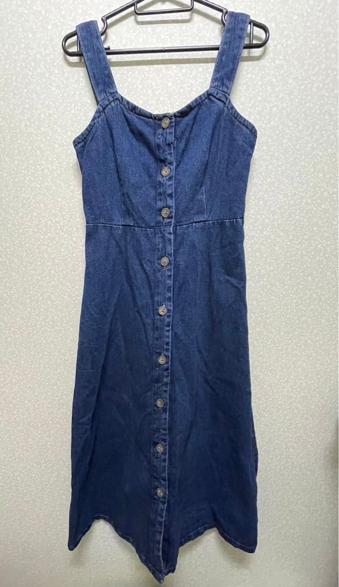 GU デニムフロントボタンジャンパードレス ワンピース デニム ブルー ロング