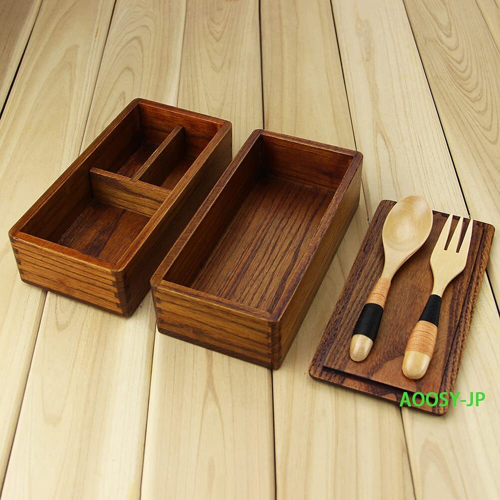 　木製お弁当箱 スプーン＆フォーク付き_画像2