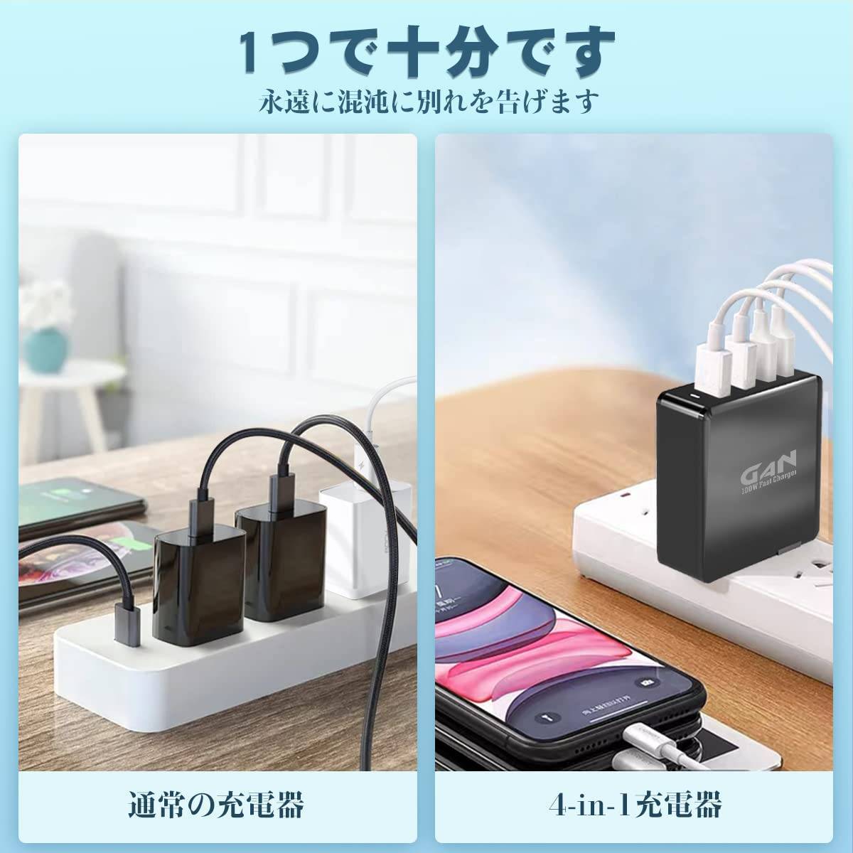 急速充電器 超小型 Type-Cケーブル付属 幅広い互換性