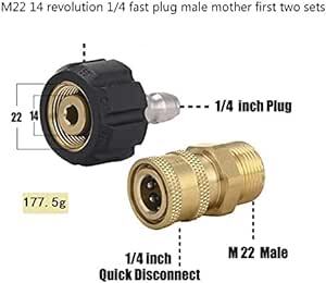 2個入 高圧洗浄機 ガン プレッシャー ワッシャー アダプター セット 1/4 M22 高圧洗浄ノズルアダプターカプラー ホースの_画像2