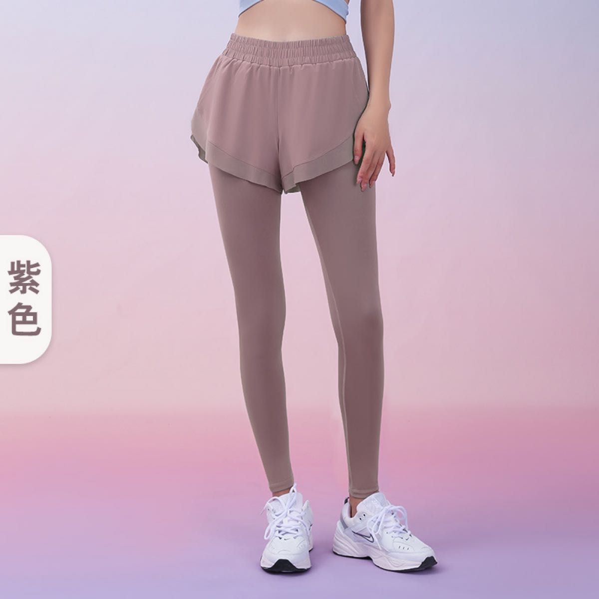 ショートパンツ付き レギンス ポケット付き スポーツスパッツ ピンク XL ヨガパンツ タイツ