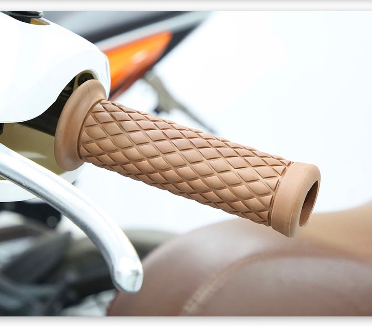 グリップ ハンドル ハンドルグリップ 中型 大型 カスタム カバー バイク 原付　貫通式　菱形　ダイヤモンド　カーキ
