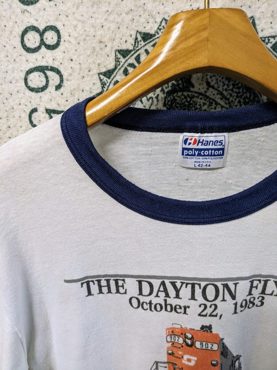 80s USA製 HANES リンガーTシャツ 1980年代 1983年製■サイズ表記L 白×ネイビー ヘインズ アメリカ製 古着 古着卸 70s クルーネック 記念Tの画像5