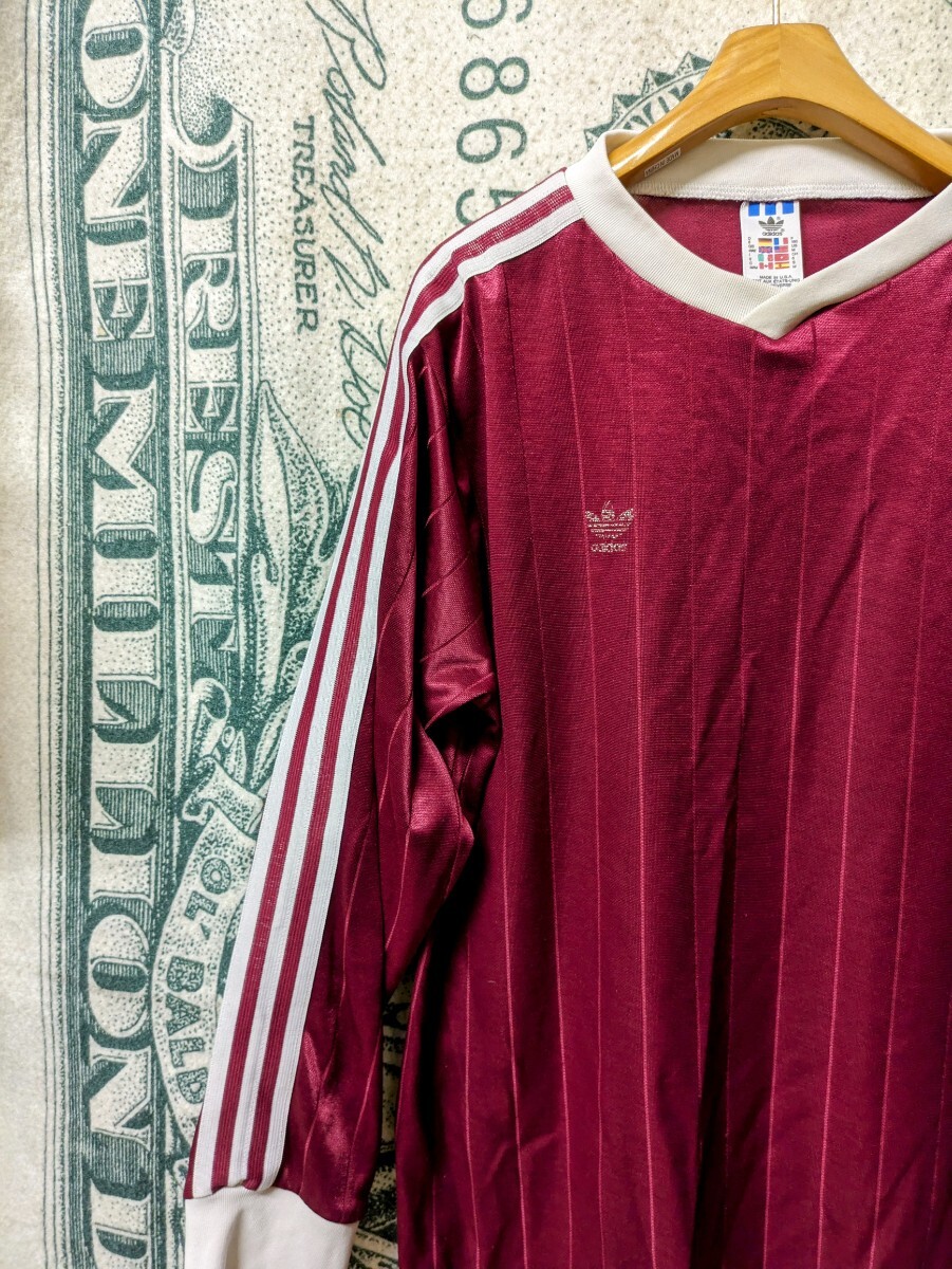 90s ビンテージ ADIDAS USA製 ロンT 長袖Tシャツ サッカーゲームシャツ ATP 1990年代■サイズ表記M 古着 アメリカ製 madeinusa 古着 80sの画像3