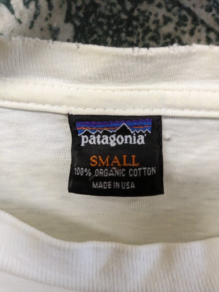 90s ビンテージ 廃盤 USA製 Patagonia プリントTシャツ 1990年代■サイズ表記Ｓ パタゴニア 白 半袖Tシャツ 旧タグ 古着 米国製 アメリカ製_画像4