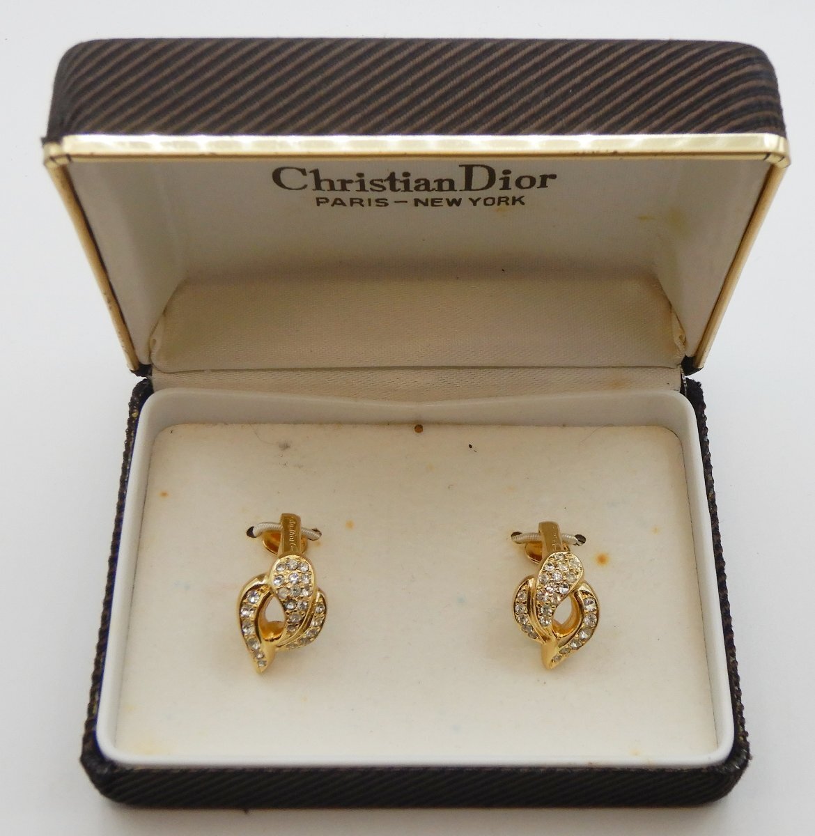 Christian Dior クリスチャンディオール☆イヤリング ゴールドカラー ラインストーン☆キラキラ ゴージャス☆Z0511057_画像1