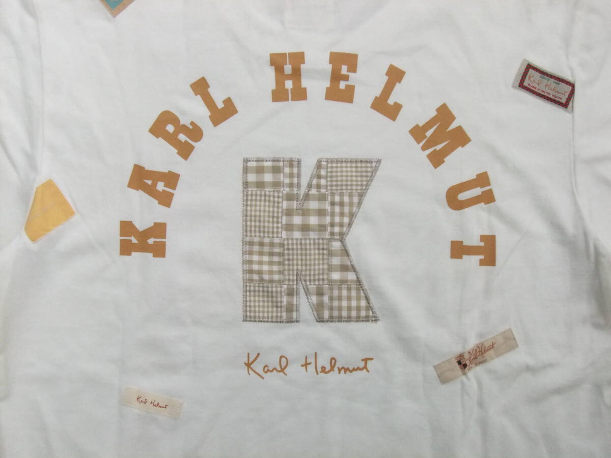 新品タグ付き定価9000円◆Karl Helmut カールヘルム◆M◆ビックロゴ文字刺繍＆ワッペン刺繍総柄半袖Tシャツ◆㈱ジェディックス_画像3