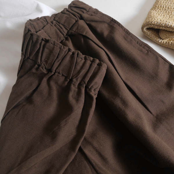  new goods # american Hori k# refreshing flax .!... tuck wide pants Brown M!linen Blend. natural . texture (fabric)! waist rubber!