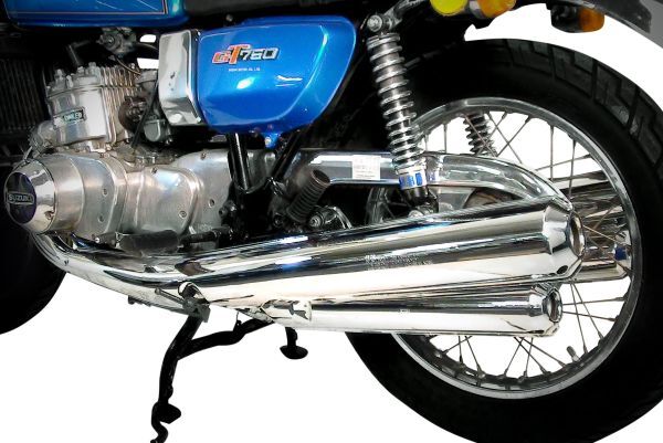 DELKEVIC フルエキゾーストマフラーシステム レプリカ サイレンサー／パイプ：ダブルスキンクロームメッキ GT750 1975-1978 ABLとM PR1714_画像2