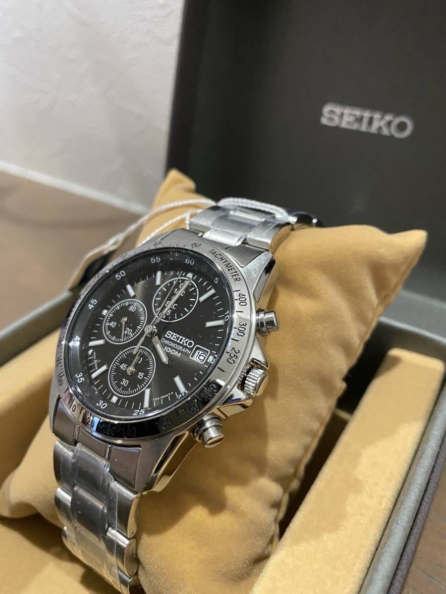 【送料無料】新品 未使用 腕時計 人気！ SEIKO（セイコー） メンズ クロノグラフ シンプル オシャレ 激安 クオーツ シルバー 防水 ブラック_画像4